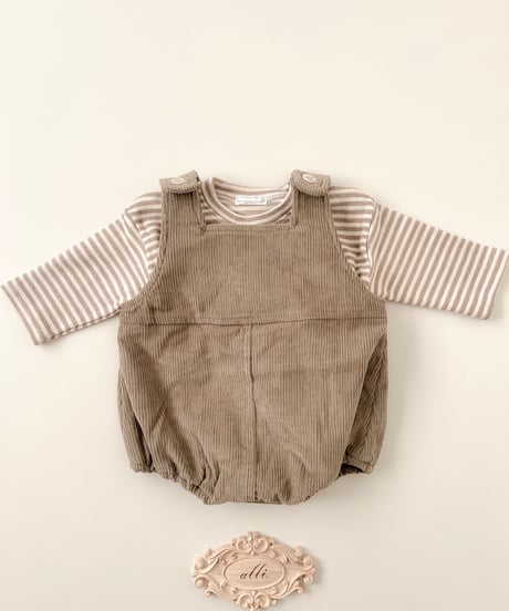 即納corduroy salopette & tee Set