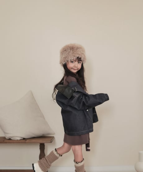 即納 Leather Collar Denim Jacket