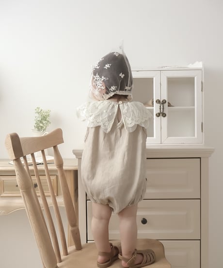 即納Dot Lace Collar Romper