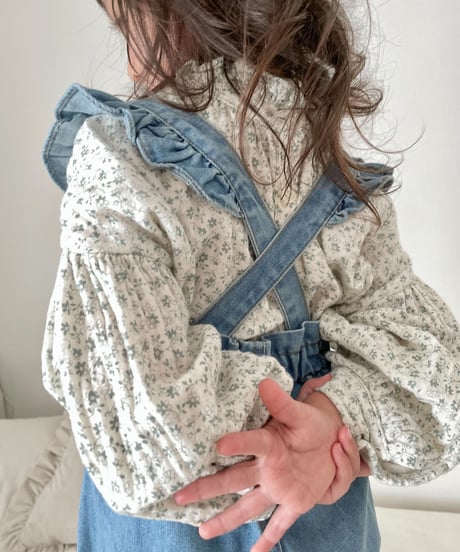 在庫限り70-110cm frill denim salopette