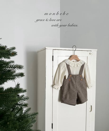 即納 monbebe Window check suspender pants