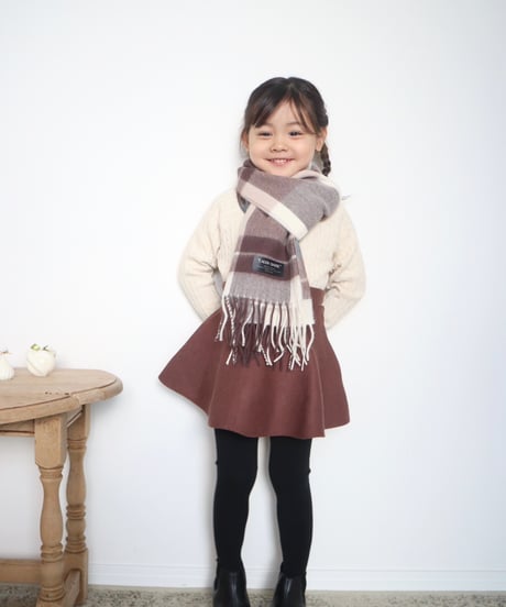 即納knit flare skirt  brown&beige