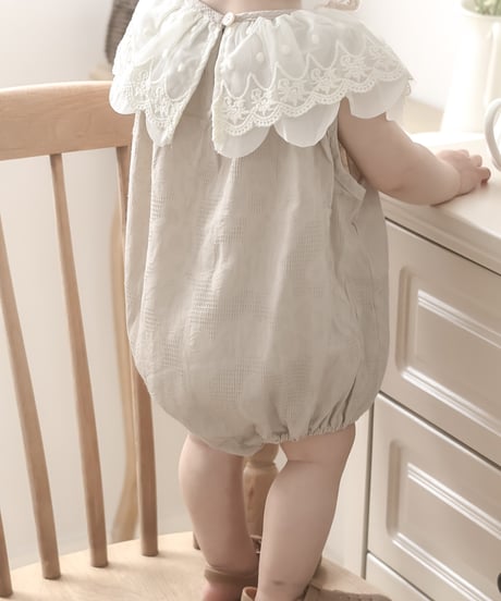 即納Dot Lace Collar Romper