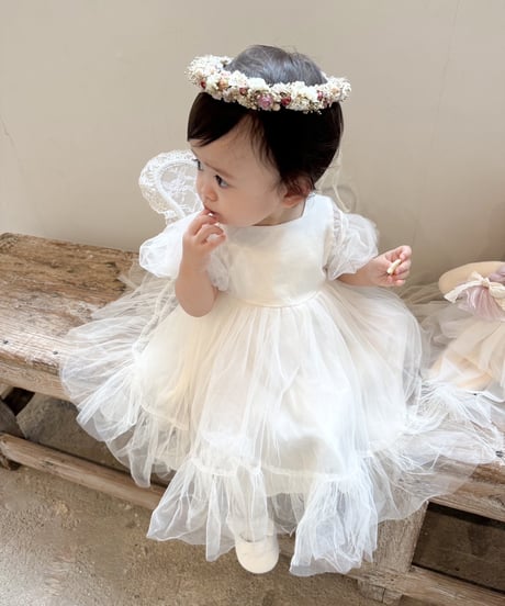 即納monbebe puff sleeve tulle dress