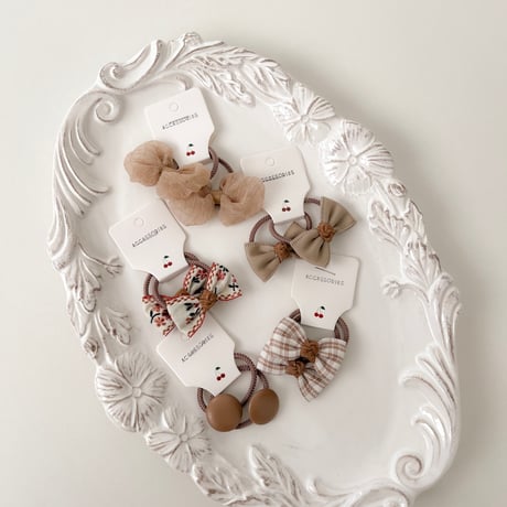 即納retro ribbon hair tie set