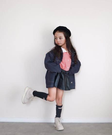 即納 Leather Collar Denim Jacket
