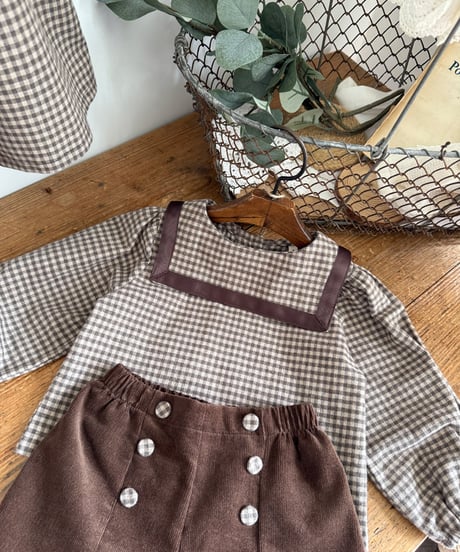 即納 OREN Bobo check sailor top and bottom set