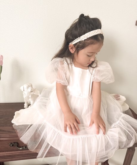 即納puff sleeve tulle dress