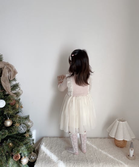即納　frill lib knit tulle one-piece