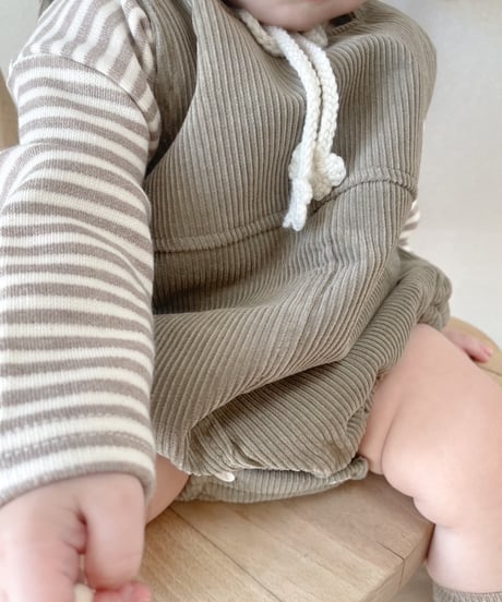 即納corduroy salopette & tee Set
