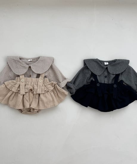 即納Check collar blouse