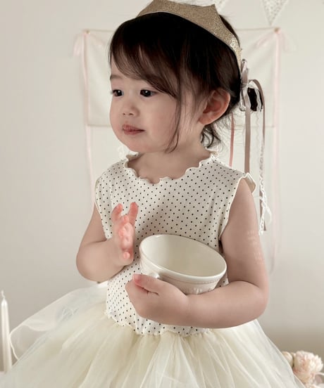 即納no sleeve dot tulle rompers