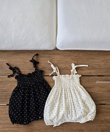 即納dot ribbon bustier rompers