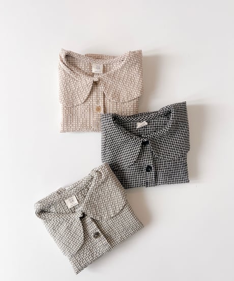 即納Check collar blouse