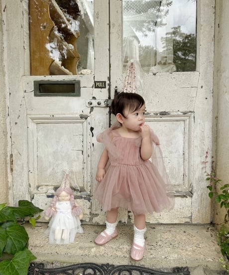 即納shoulder ribbon tulle dress