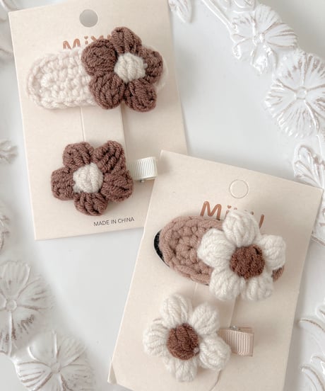 即納 knit flower pin set
