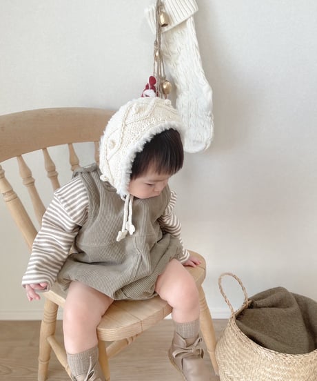 即納corduroy salopette & tee Set