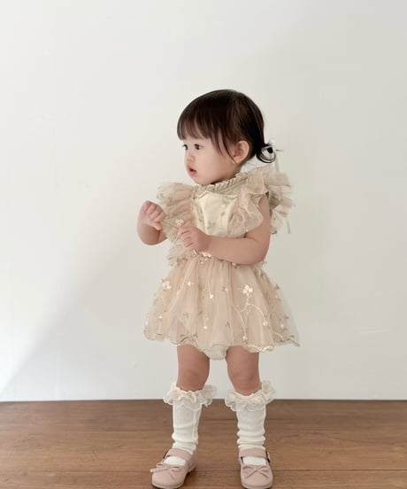 即納flower tulle apron rompers