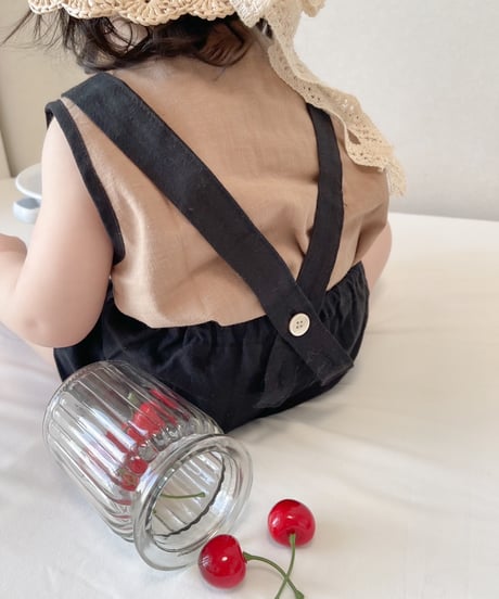 即納 bebe nine Coco linen suspender pants