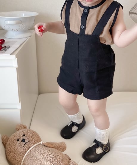 即納 bebe nine Coco linen suspender pants