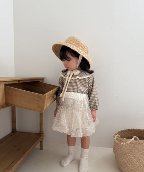 即納 mimi market check Frill blouse