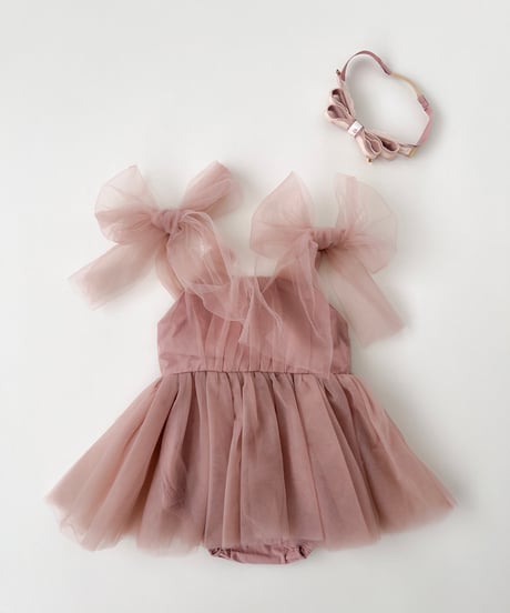 即納shoulder ribbon tulle dress
