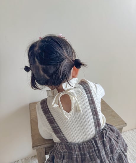 即納　Back ribbon stand collar Tee