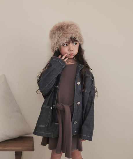 即納 Leather Collar Denim Jacket