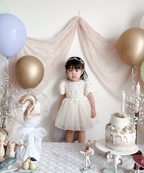 即納hibye  balloon sleeve flower flare dress