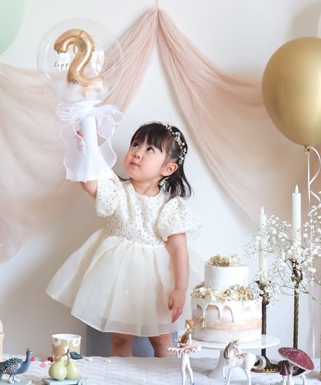 即納hibye  balloon sleeve flower flare dress