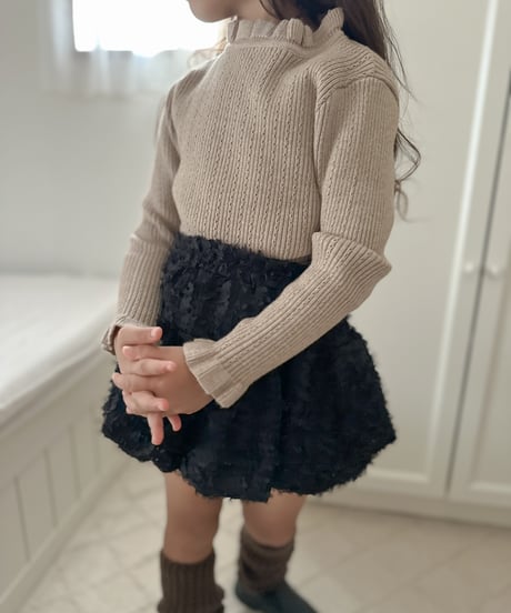 即納stand collar fril knit