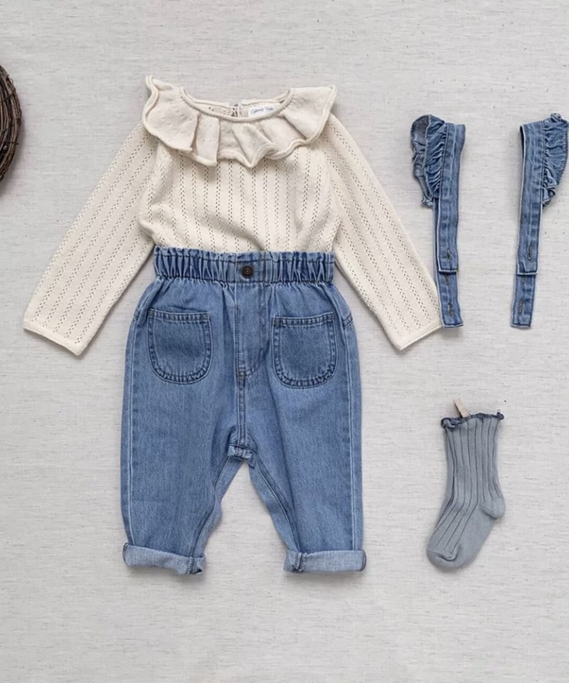 在庫限り70-110cm frill denim salopette | alli