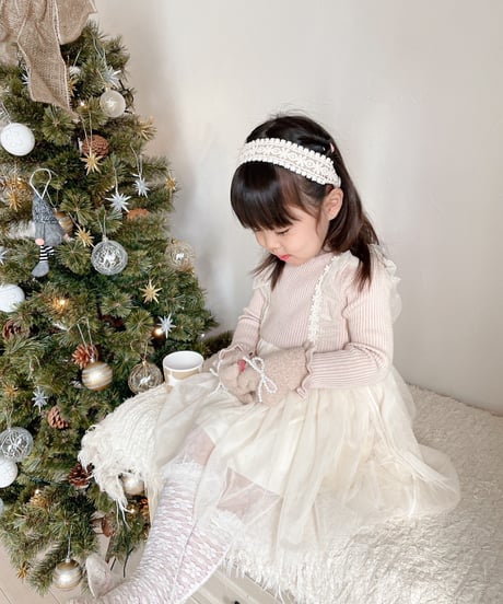 即納　frill lib knit tulle one-piece