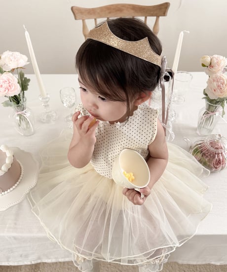 即納no sleeve dot tulle rompers