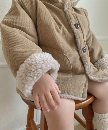 即納baby corduroy boa coat