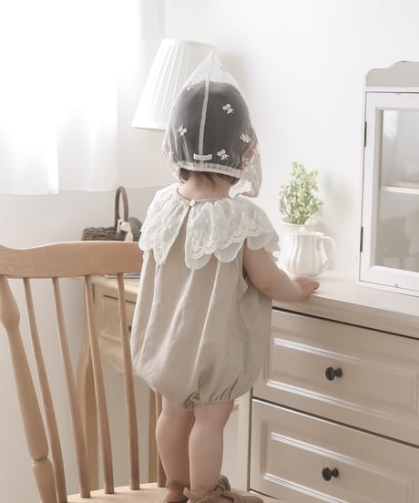 即納Dot Lace Collar Romper