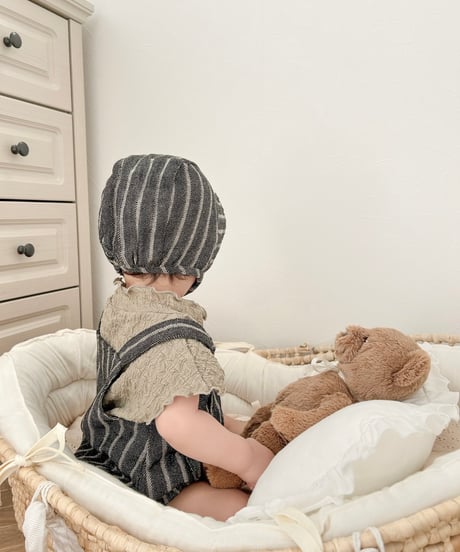 即納 nunubiel Linen rompers bonet set