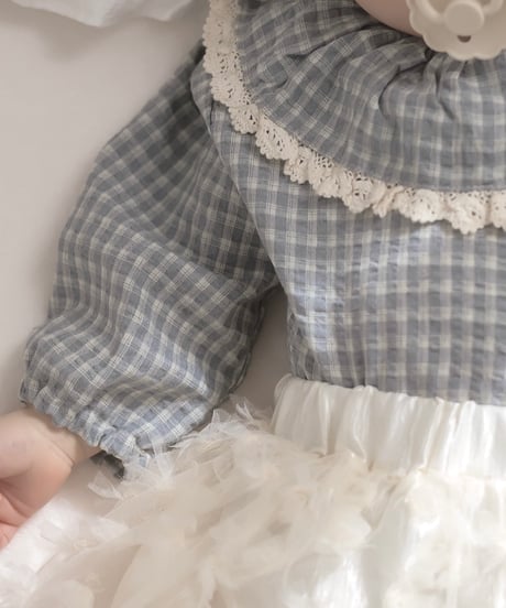 即納 mimi market check Frill blouse
