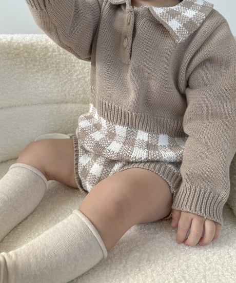 即納 plaid knit rompers