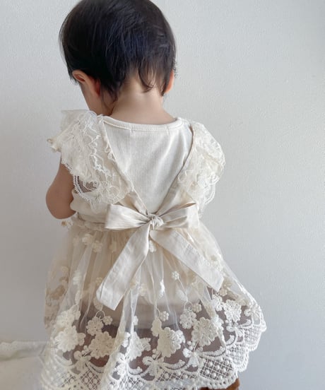即納lace apron rompers