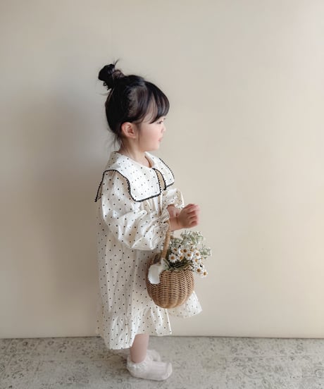 即納　 Square dot frill one-piece