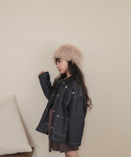 即納 Leather Collar Denim Jacket
