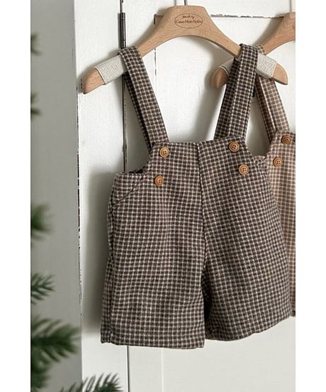 即納 monbebe Window check suspender pants