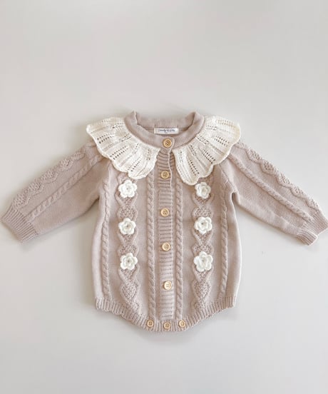 即納 knit openwork rompers