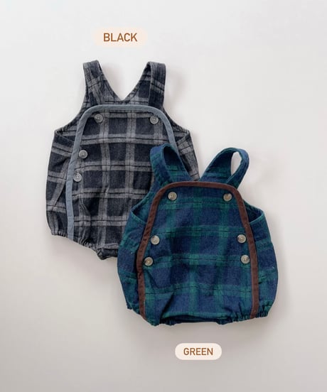即納bebe holic Blue check suspender suit