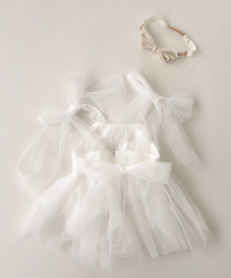 即納shoulder ribbon tulle dress