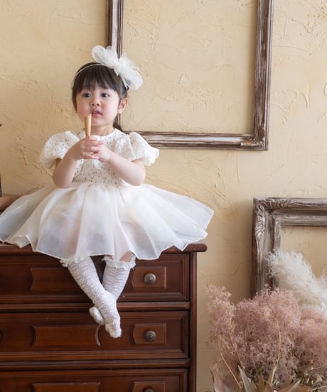 即納hibye  balloon sleeve flower flare dress