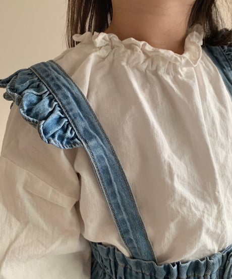 在庫限り70-110cm frill denim salopette