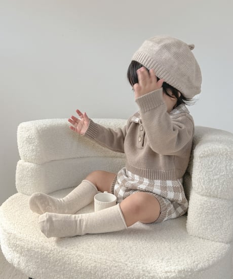 即納 plaid knit rompers