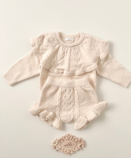 即納  frill knit set up